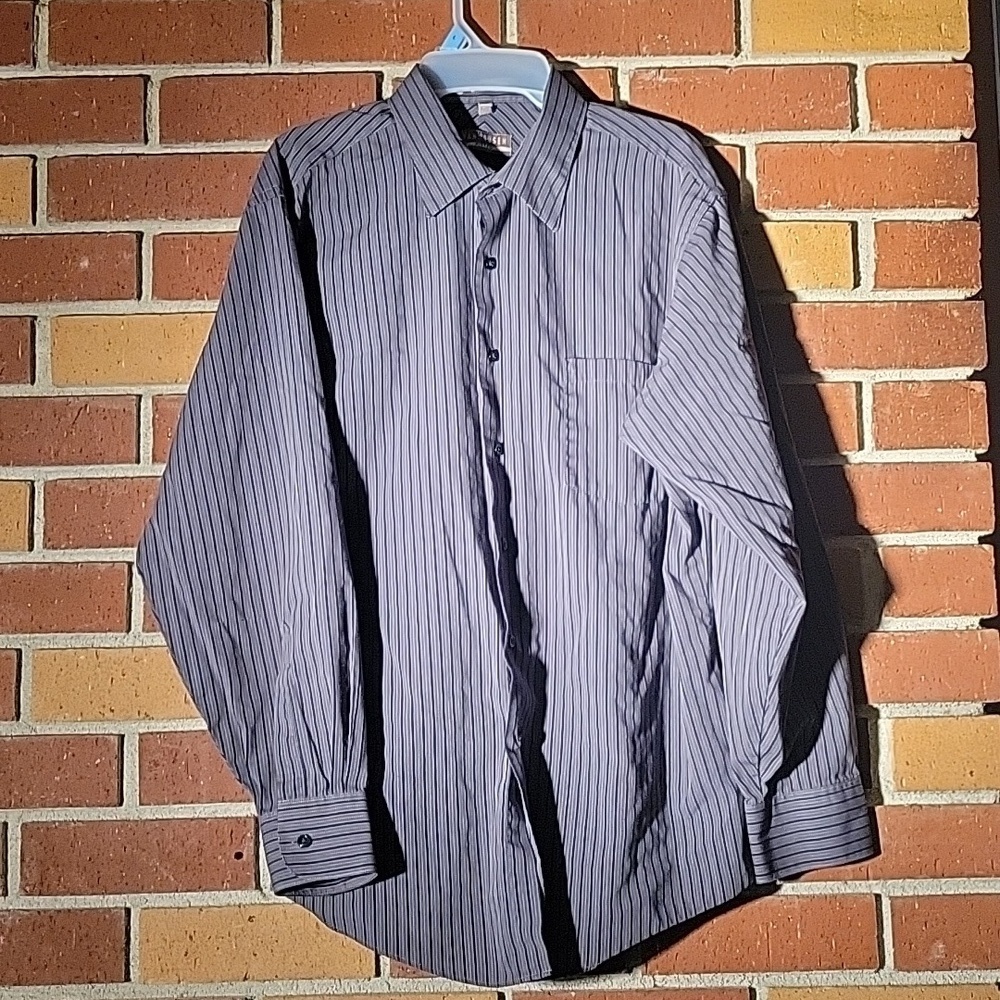 Van Heusen Mens Grey & Black Stripe Long Sleeves, Button Down Shirt, Size: XL